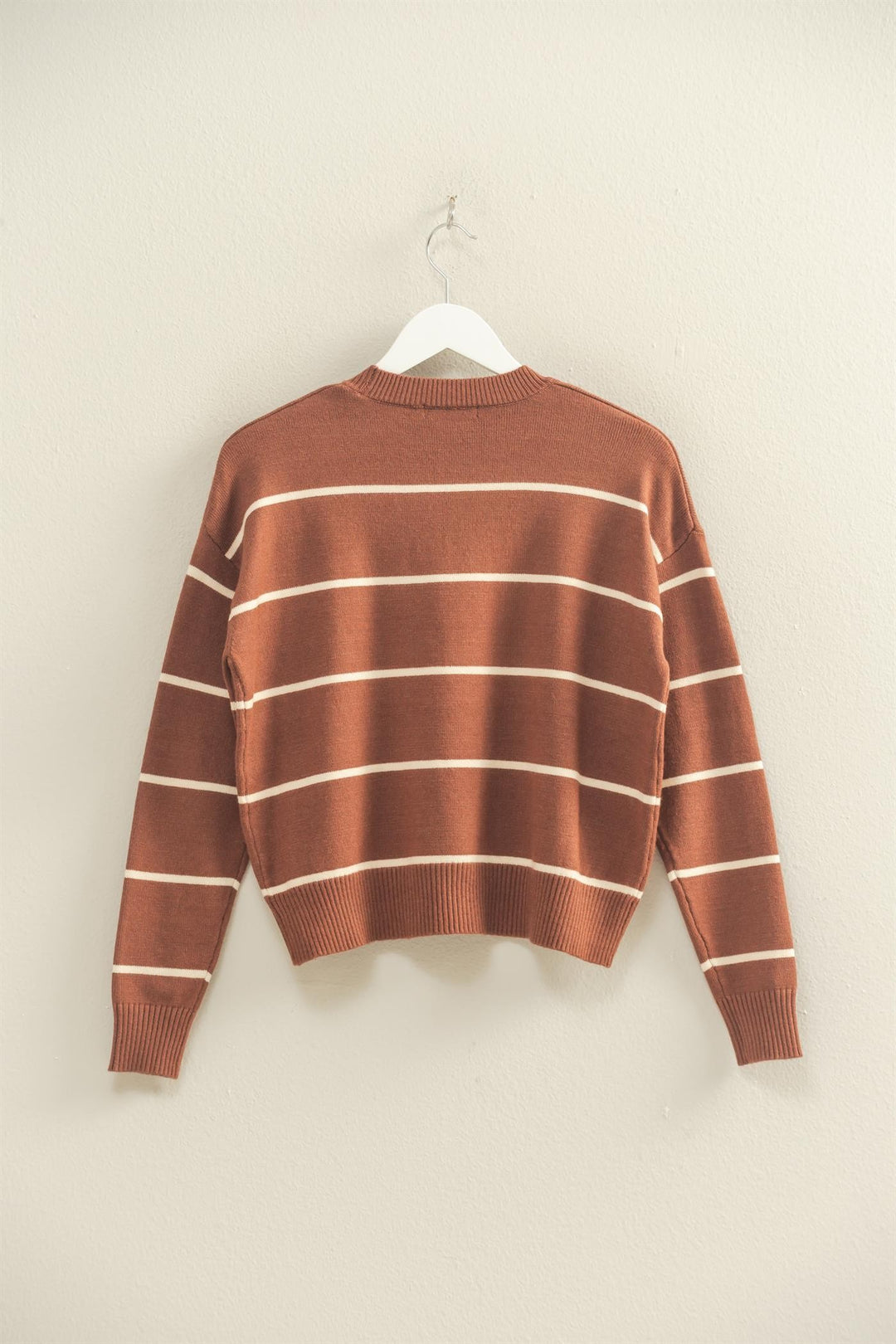 What You Love Crew Necked Stripe Sweater in Brown