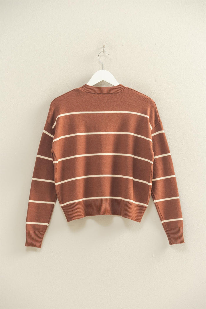 What You Love Crew Necked Stripe Sweater in Brown