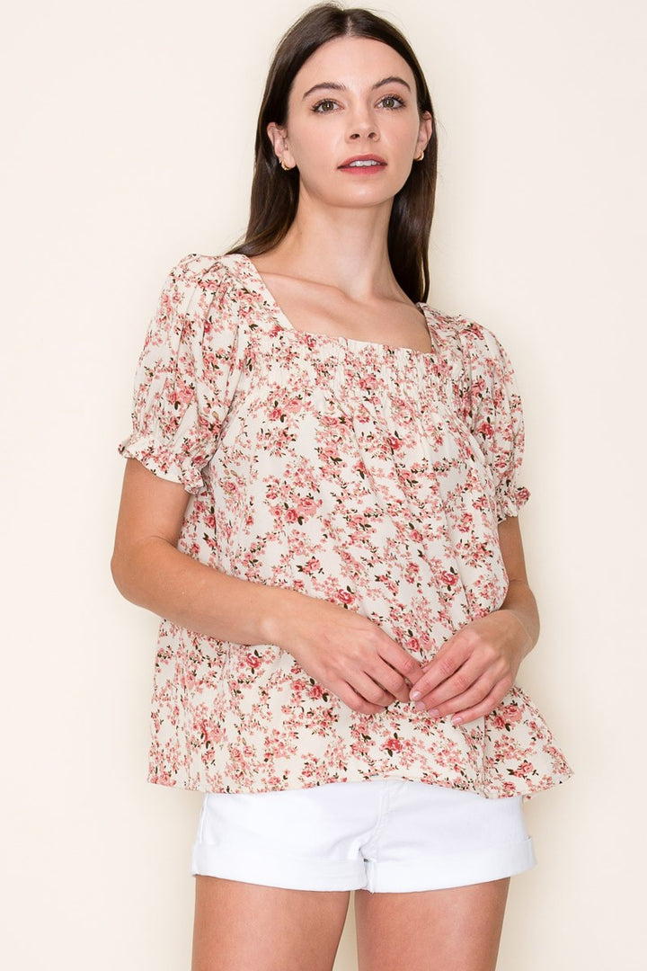 Perfect for You Short Sleeve Floral Top in Cream