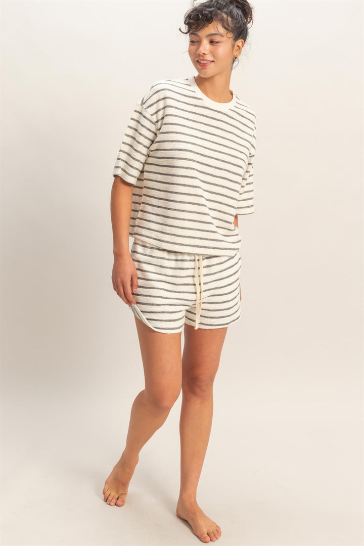 Exactly What I Need Black and White Striped Terry Set with Shorts