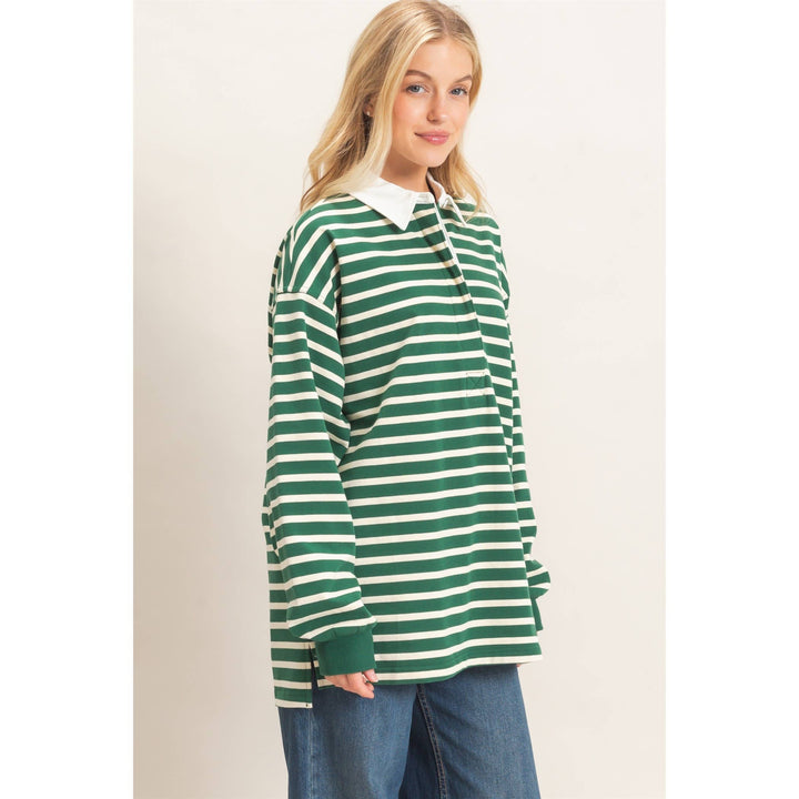Striped Polo Long Sleeve Top