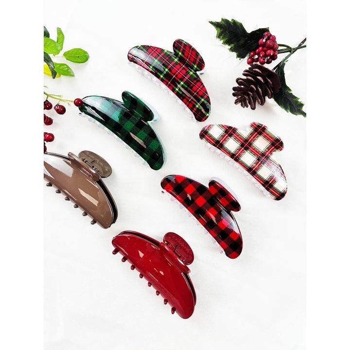 Christmas Plaid Print with solid Hair Claw Clip