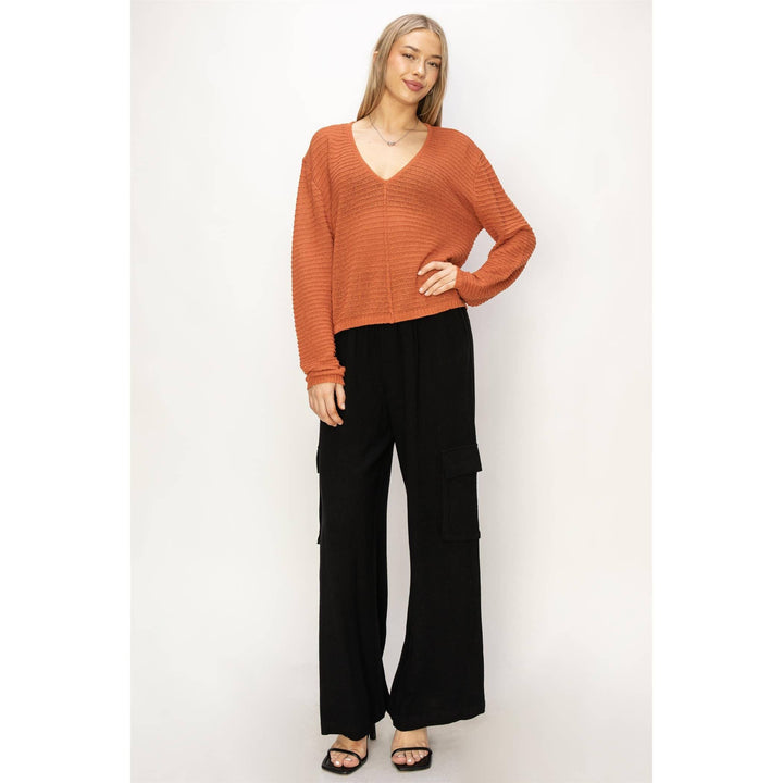 V Neck Dropped Shoulder Sweater
