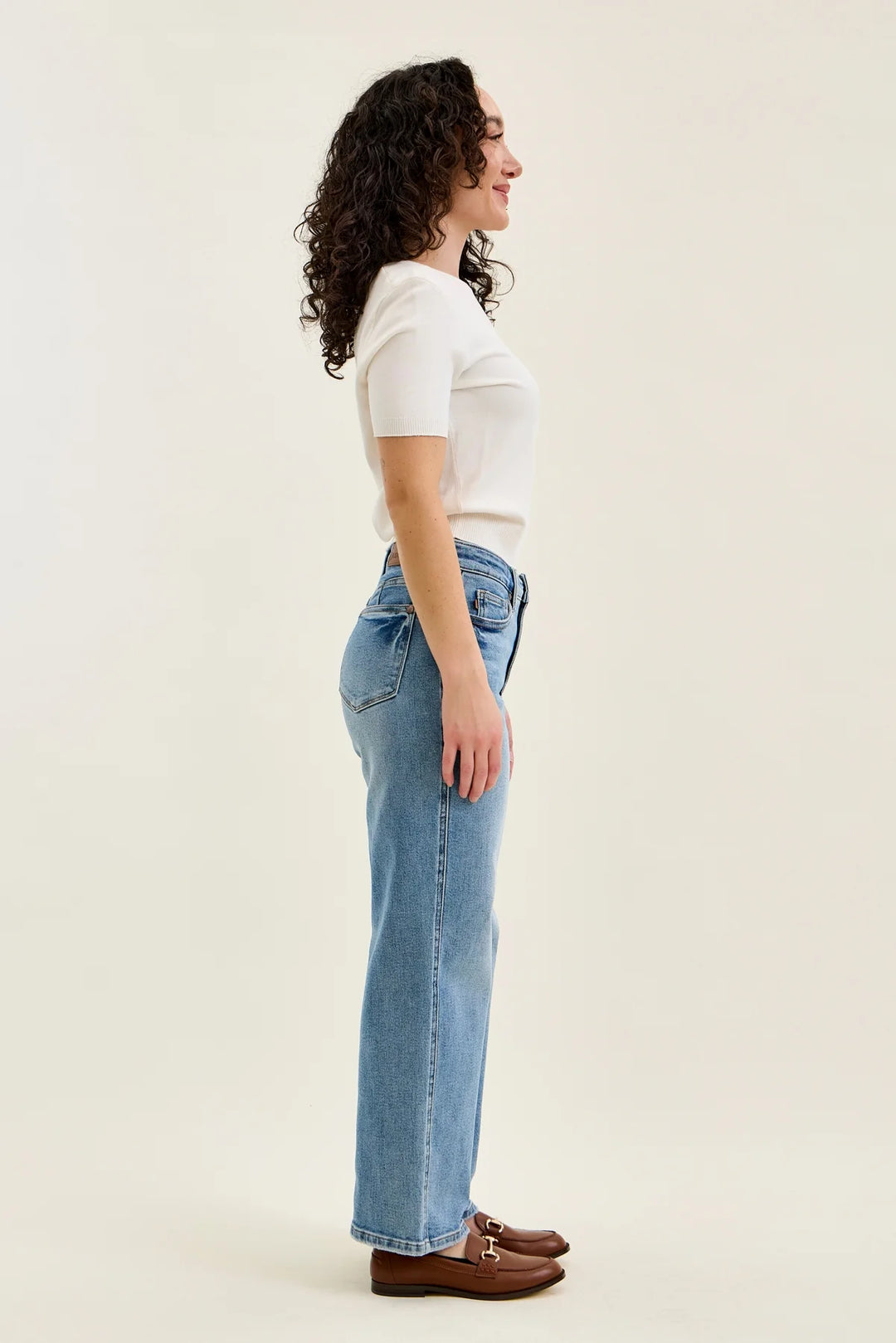 Neve Petite Tummy Control Vintage Wash Straight Jeans by Judy Blue