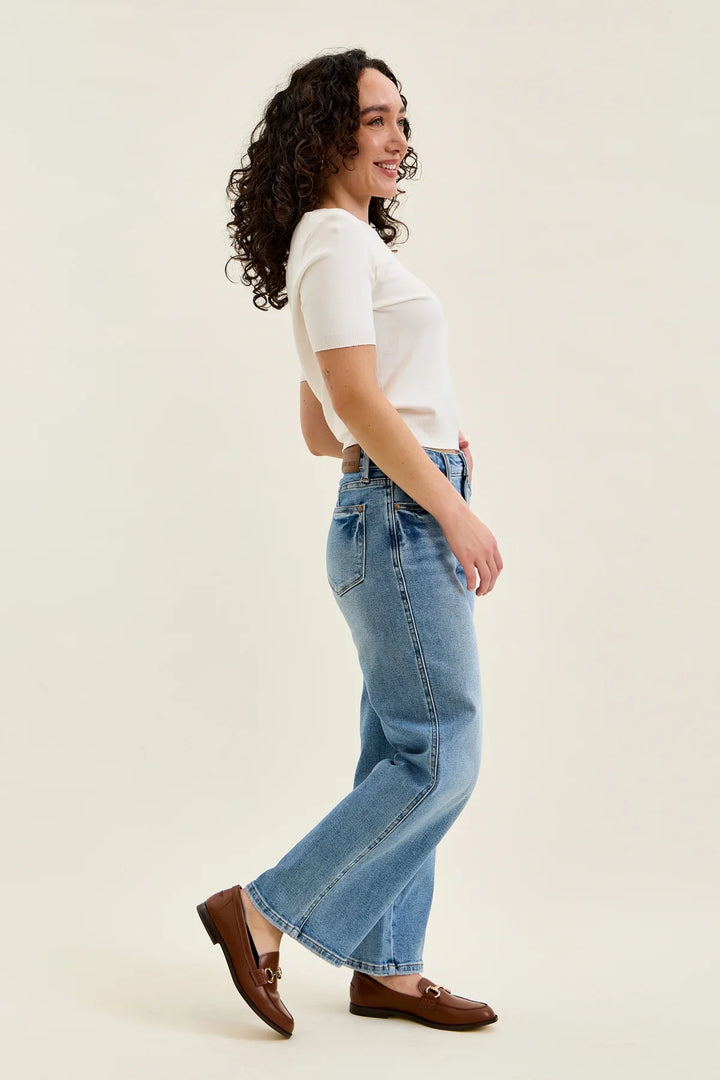 Neve Petite Tummy Control Vintage Wash Straight Jeans by Judy Blue