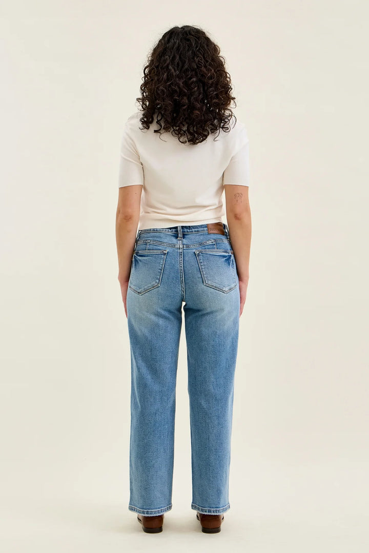 Neve Petite Tummy Control Vintage Wash Straight Jeans by Judy Blue