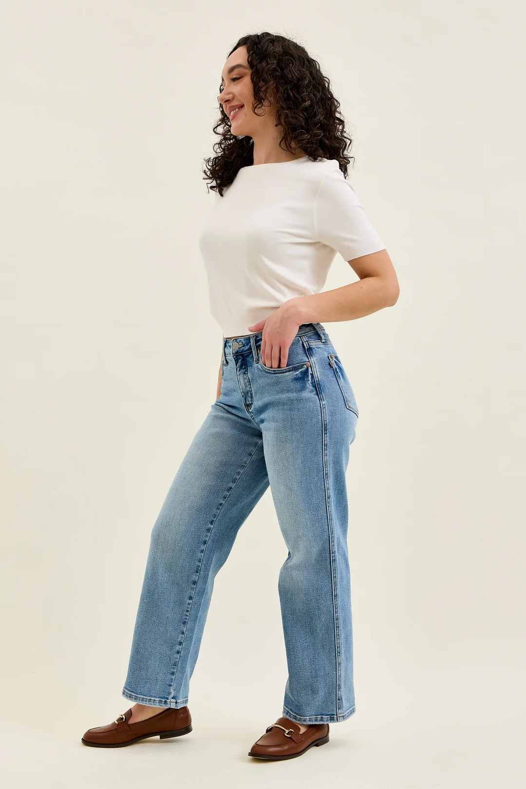 Neve Petite Tummy Control Vintage Wash Straight Jeans by Judy Blue