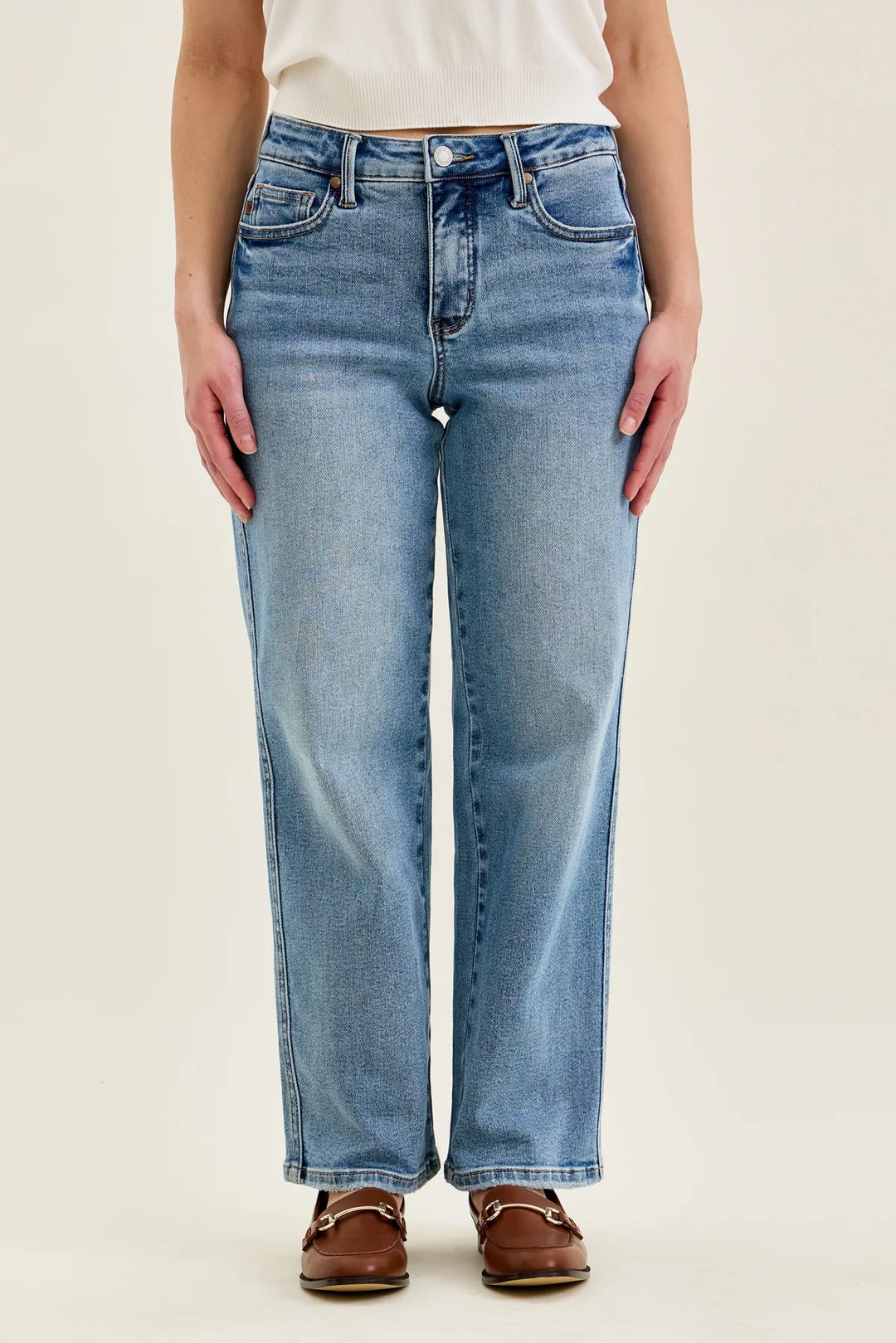 Neve Petite Tummy Control Vintage Wash Straight Jeans by Judy Blue