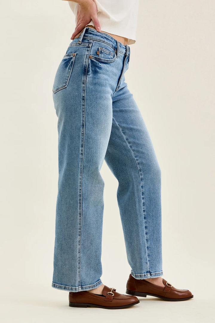 Neve Petite Tummy Control Vintage Wash Straight Jeans by Judy Blue