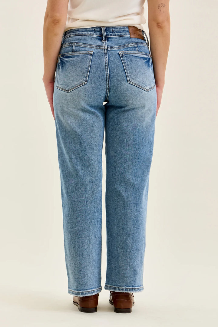 Neve Petite Tummy Control Vintage Wash Straight Jeans by Judy Blue