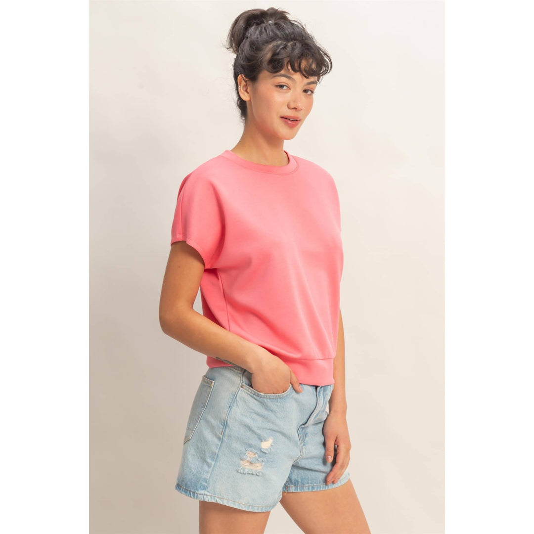 Crew Neck Short Dolman Sleeve Top
