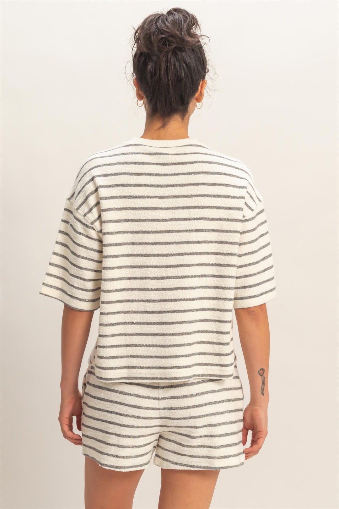 Exactly What I Need Black and White Striped Terry Set with Shorts