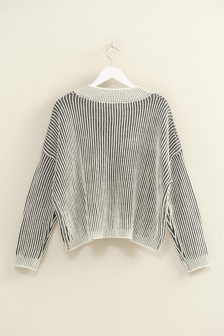 Stay on Track Striped Textured Sweater in Black