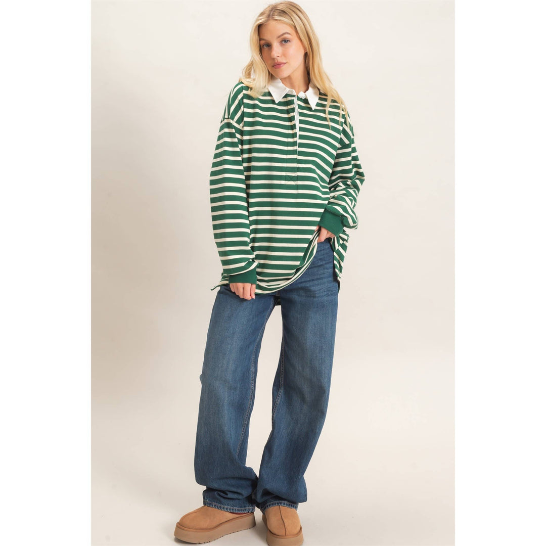 Striped Polo Long Sleeve Top