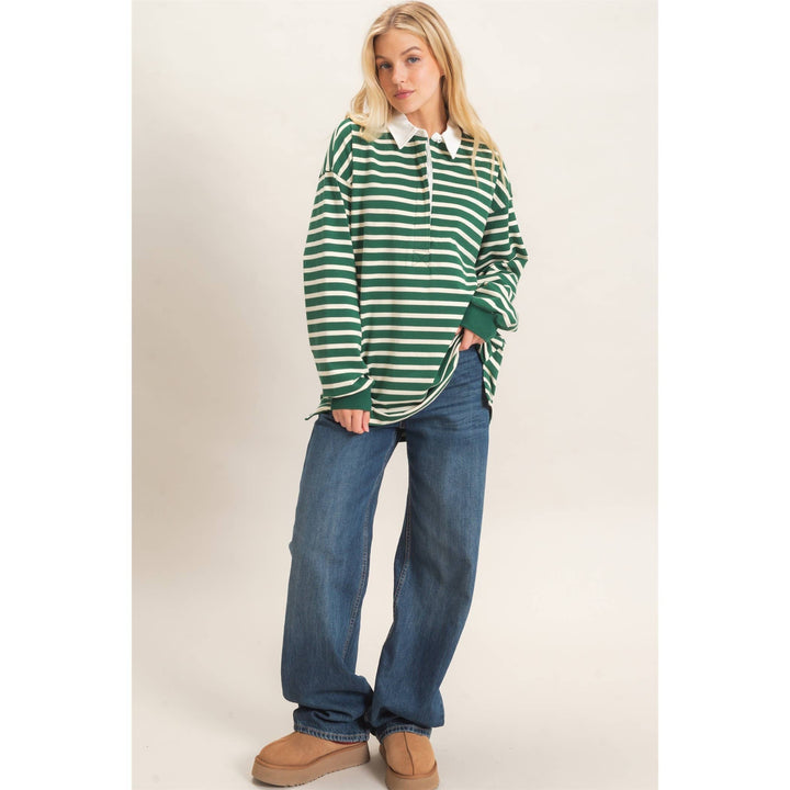 Striped Polo Long Sleeve Top