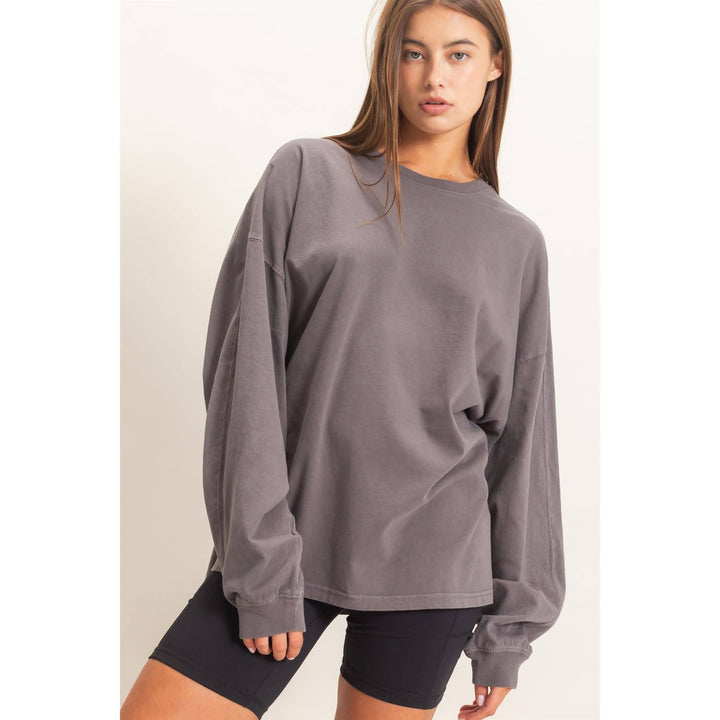 Pigment Dye Oversized Long Sleeve Top