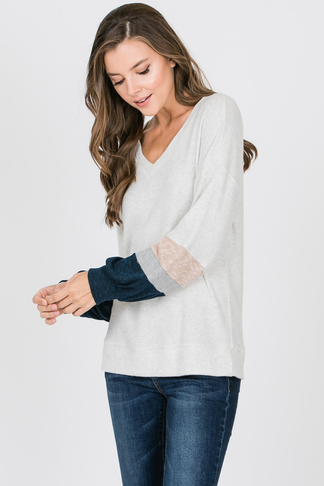 Chasing Your Dreams White Long Sleeve Top with Colorblock Sleeves