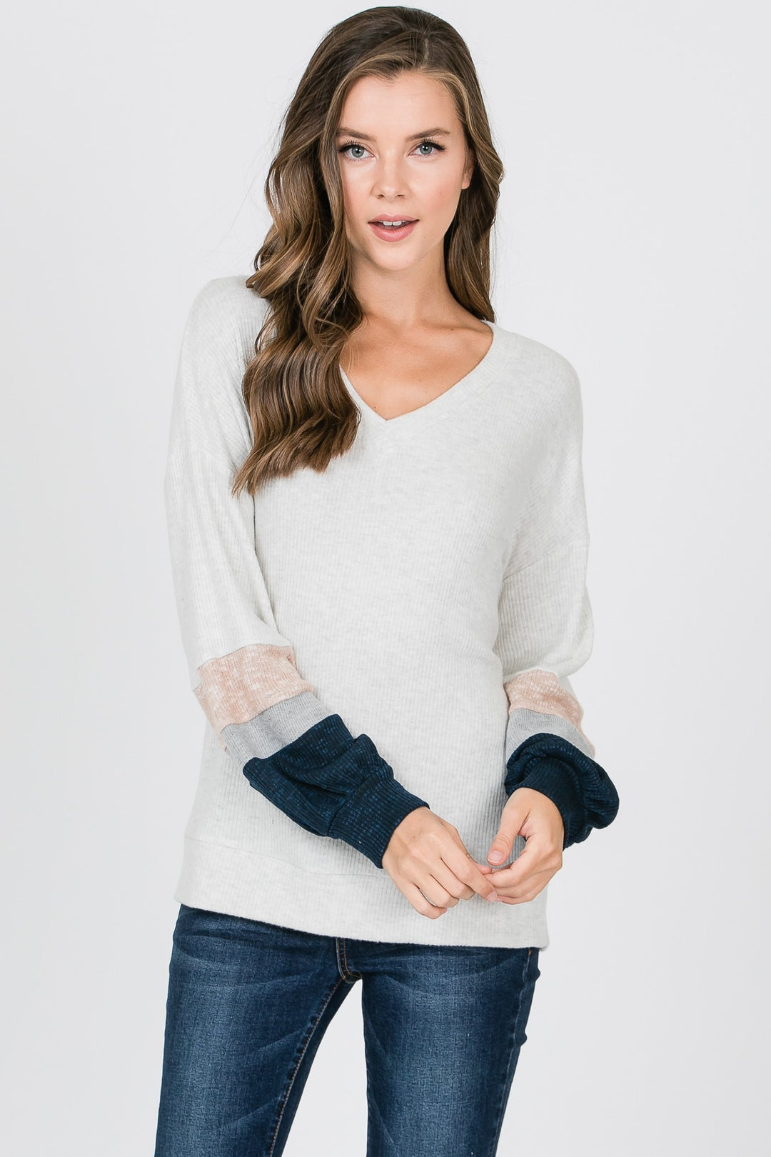 Chasing Your Dreams White Long Sleeve Top with Colorblock Sleeves