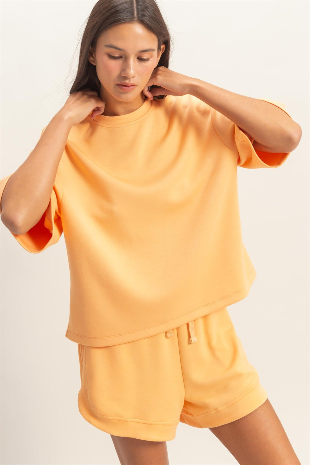 Dreaming of the Sun Short Sleeve Scuba Top in Apricot