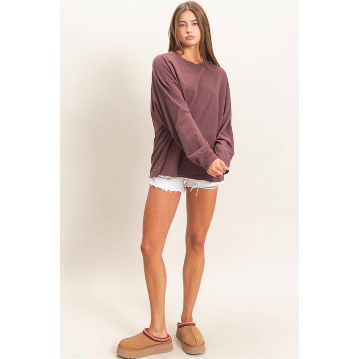 Pigment Dye Oversized Long Sleeve Top