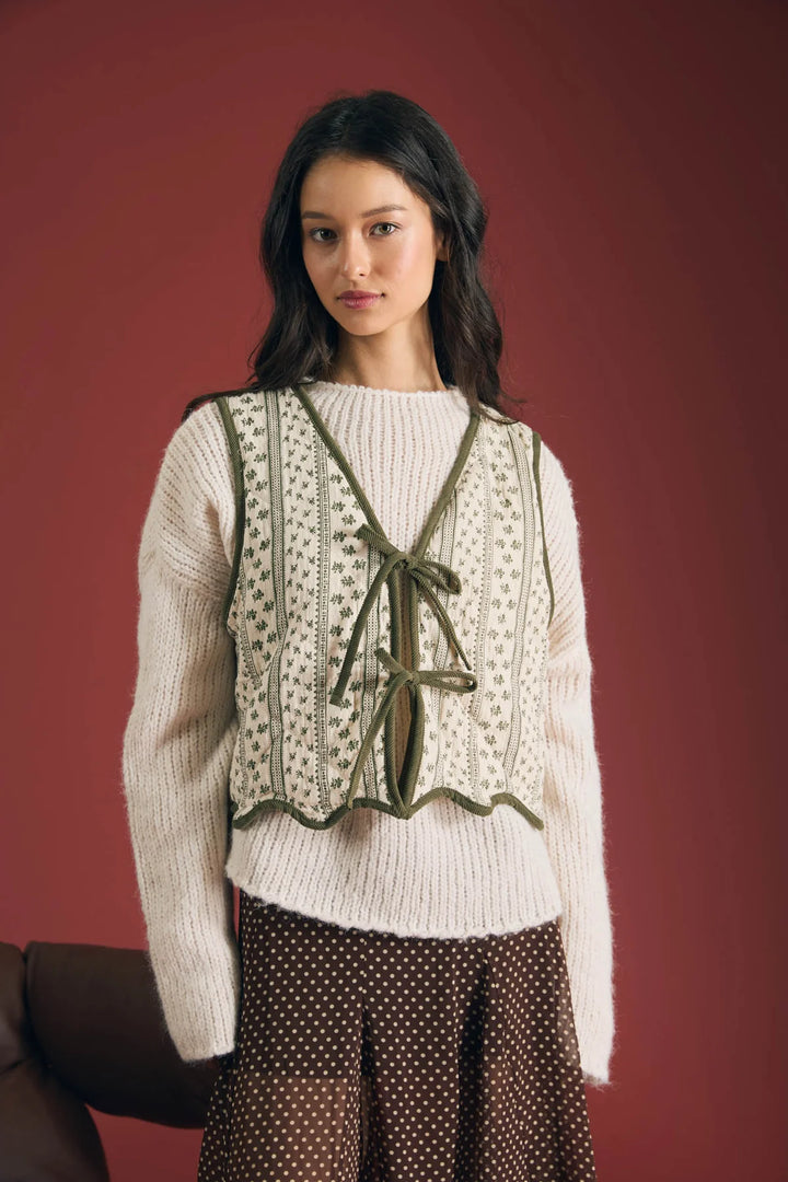 Count Me In Floral Quilted Vest in Olive