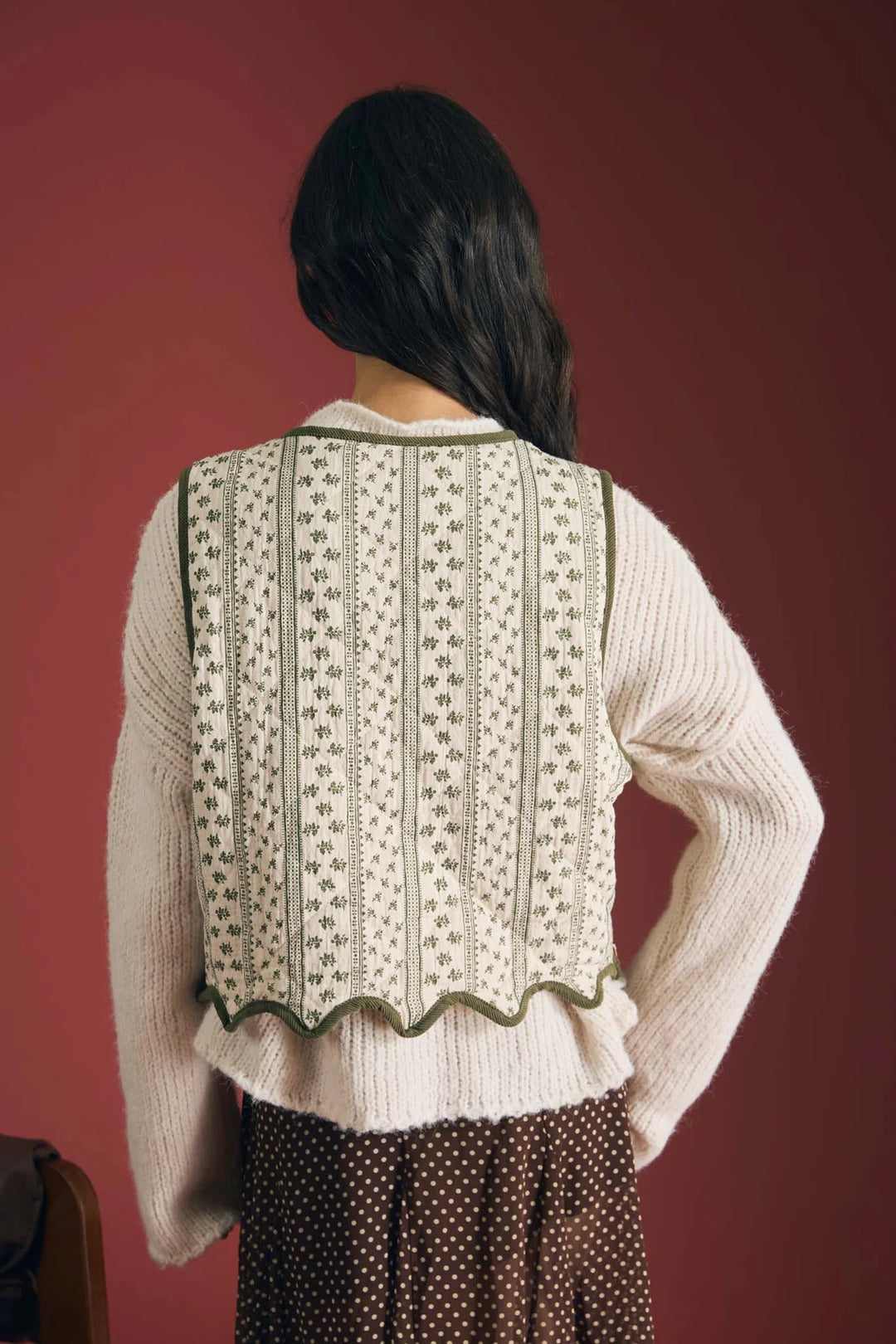 Count Me In Floral Quilted Vest in Olive