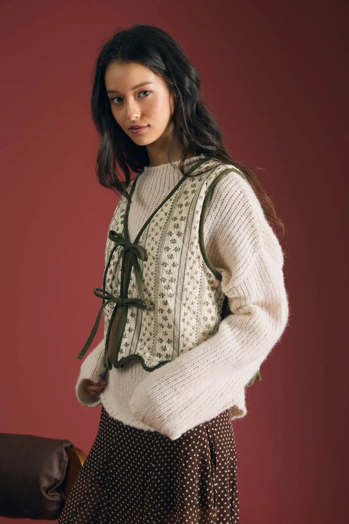Count Me In Floral Quilted Vest in Olive