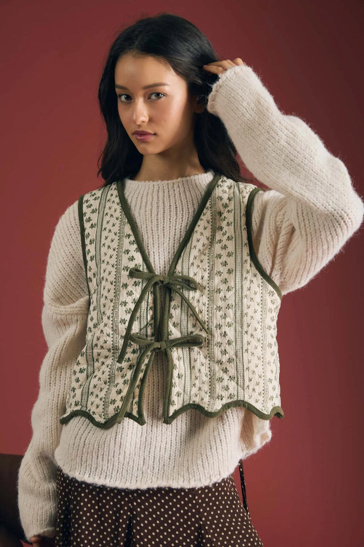Count Me In Floral Quilted Vest in Olive