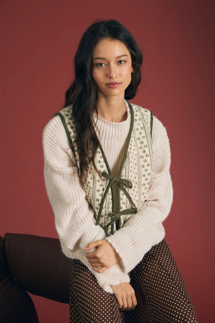 Count Me In Floral Quilted Vest in Olive