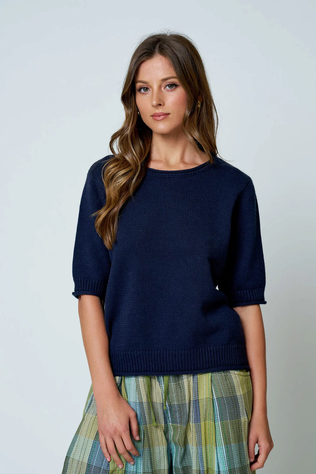 All Eyes Here Raw Edge Half Sleeve Sweater Knit Top