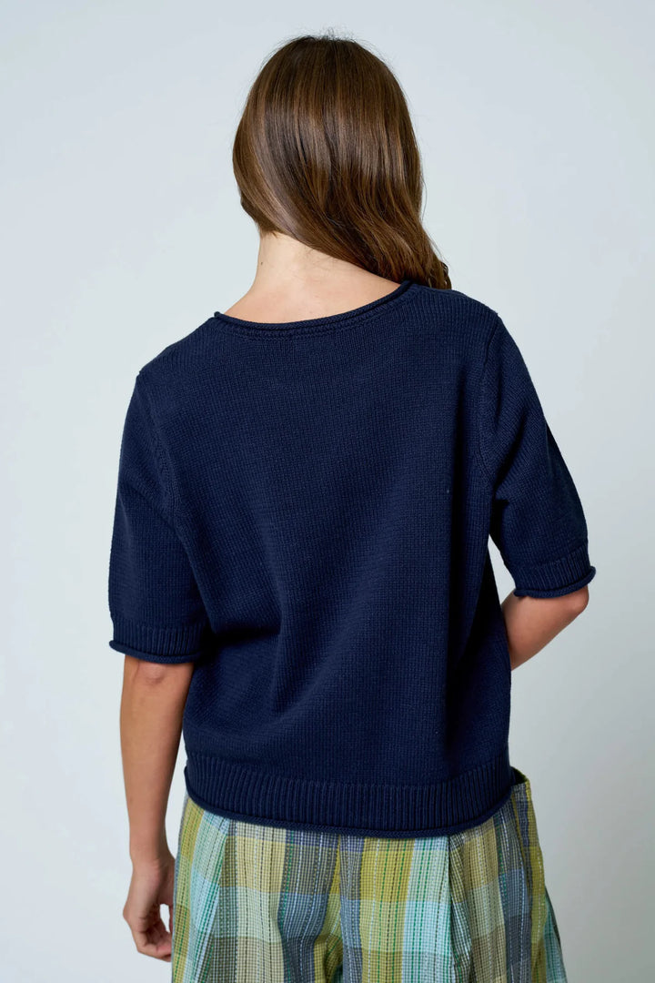 All Eyes Here Raw Edge Half Sleeve Sweater Knit Top
