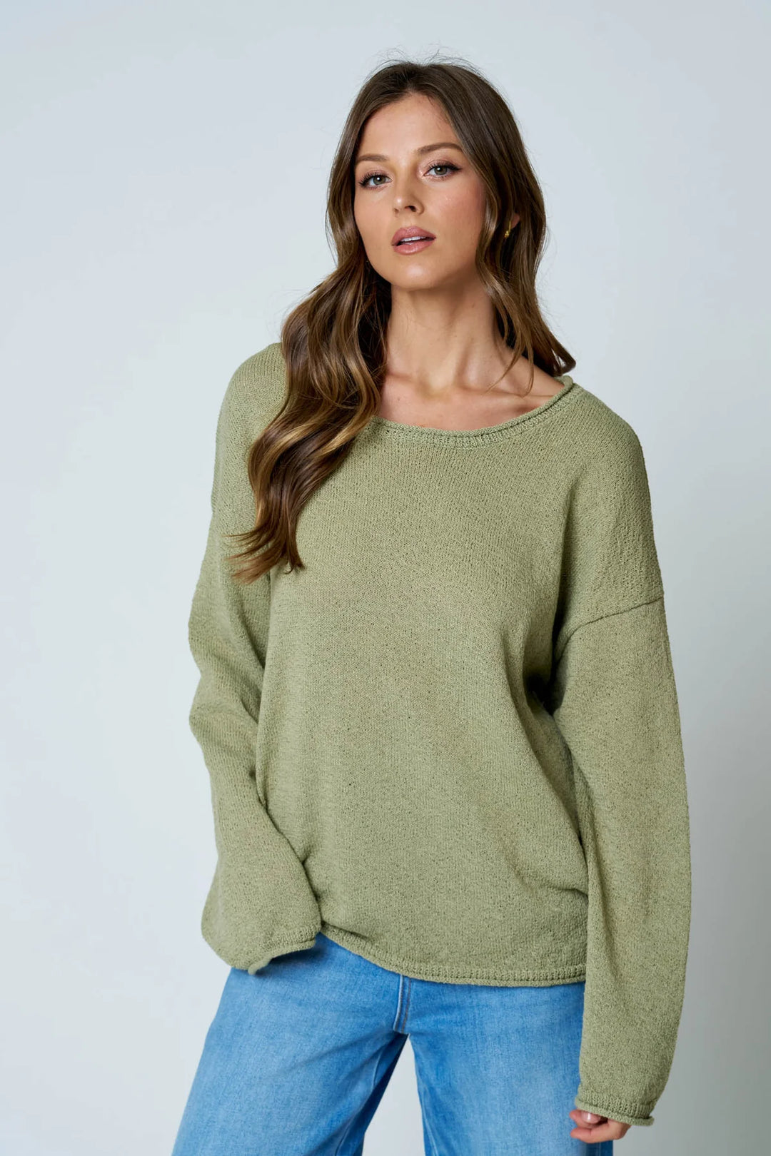 Simple Moments Textured Raw Edge Long Sleeve Knit Sweater