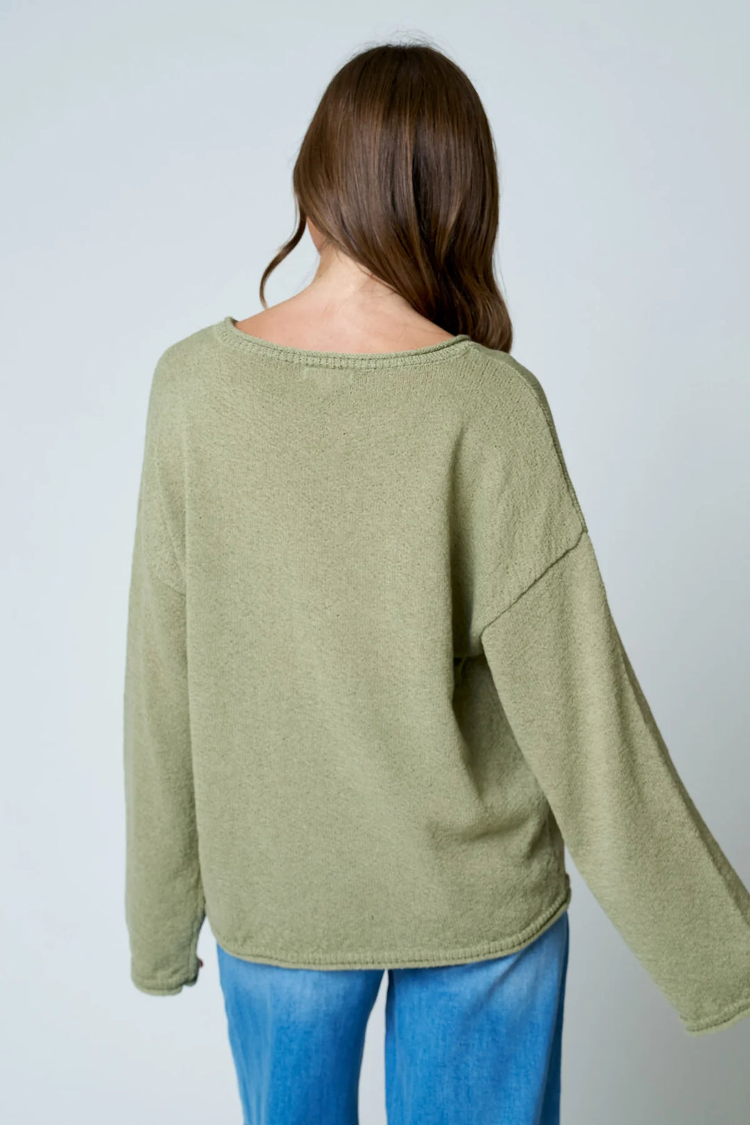 Simple Moments Textured Raw Edge Long Sleeve Knit Sweater