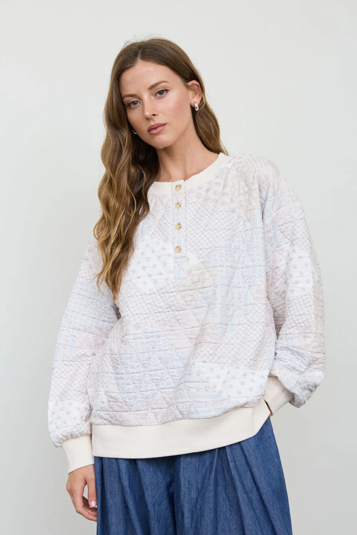 A Garden of Grace Quilted Henley Jacket in Ivory