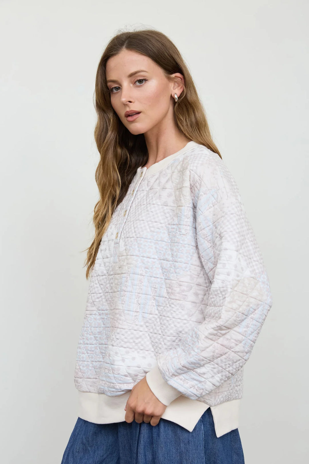 A Garden of Grace Quilted Henley Jacket in Ivory
