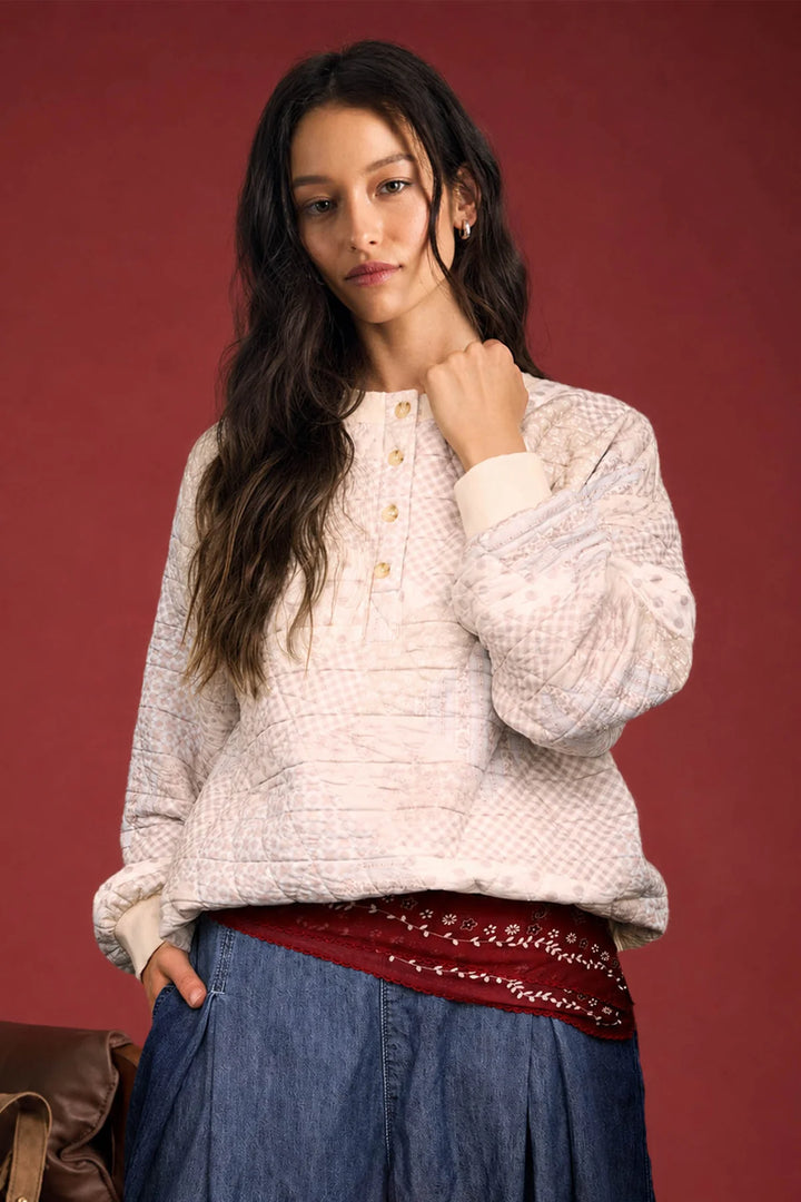 A Garden of Grace Quilted Henley Jacket in Ivory