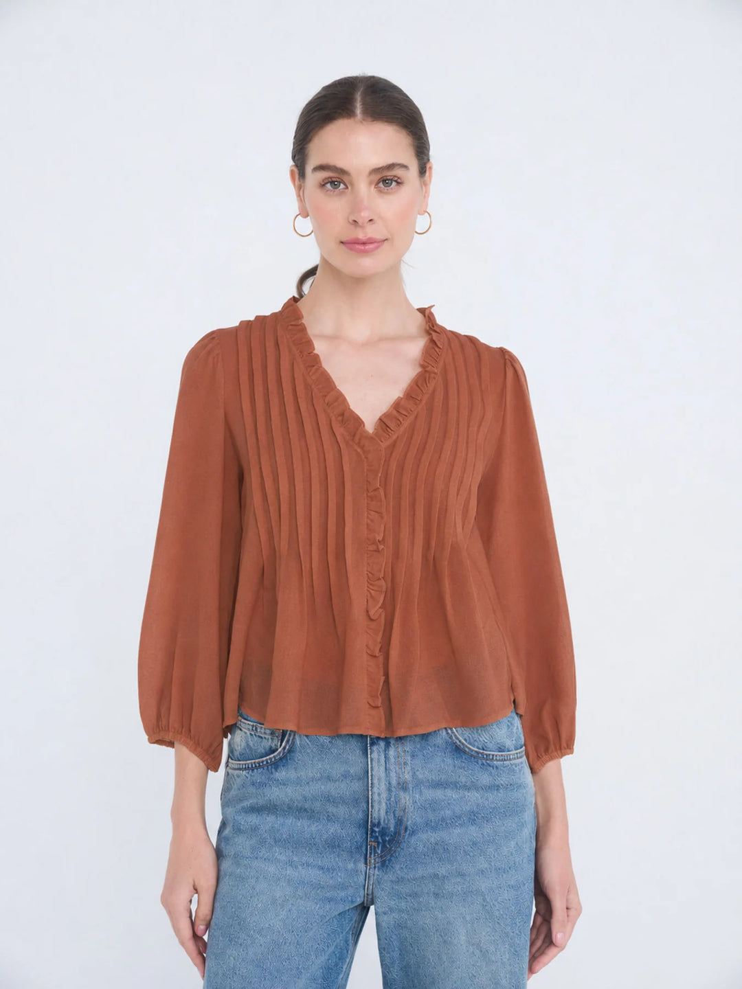 All the Goodness Ruffle Trim 3/4 Sleeve Blouse