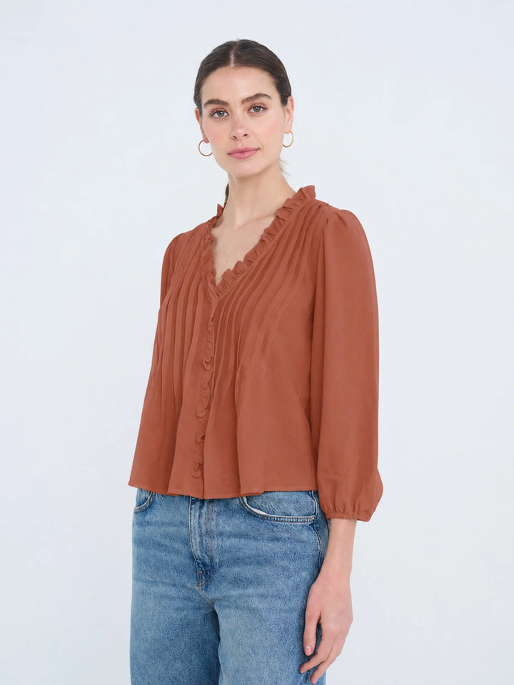 All the Goodness Ruffle Trim 3/4 Sleeve Blouse