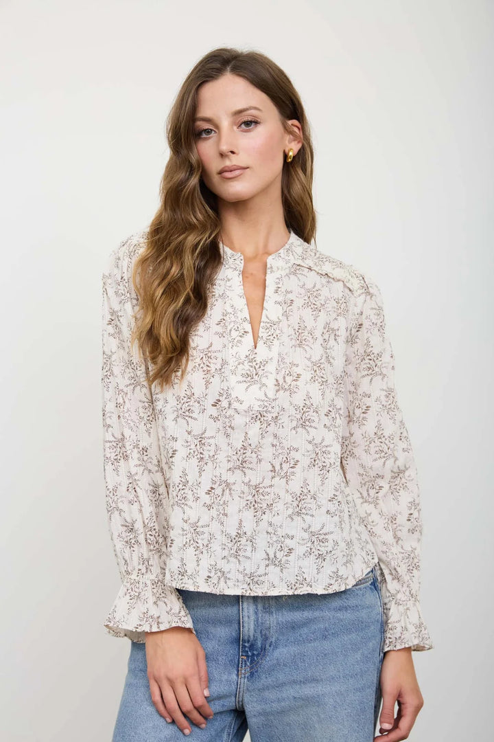 Into the Garden Floral Long Sleeve Blouse in Ivory and Camel