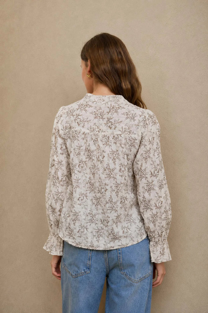 Into the Garden Floral Long Sleeve Blouse in Ivory and Camel