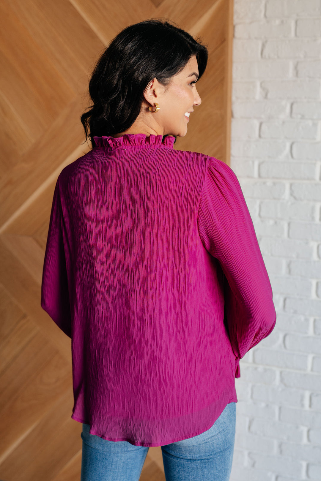 Heart and Soul Ruffle Neckline Blouse in Magenta
