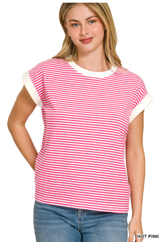 Weekends are for the Girls Striped Shirt in Hot Pink
