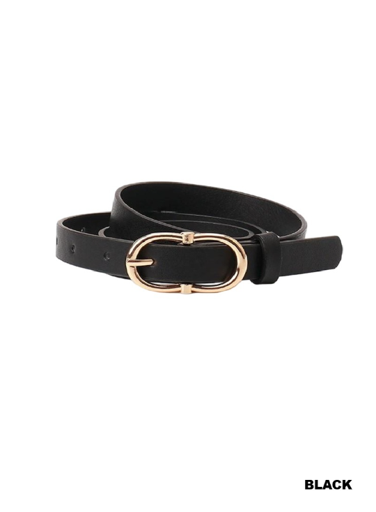Double Ring Pin Skinny Belt in Black