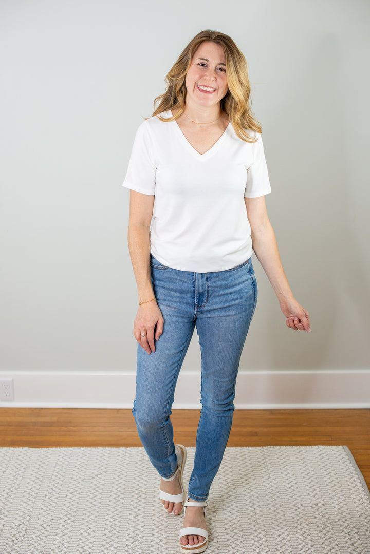 Tell Me More Short Sleeve V-Neck Tee in Ivory