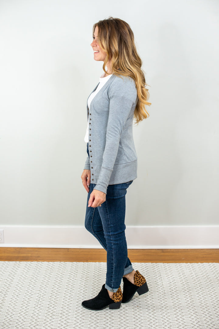 Looking Out Heather Gray Snap Cardigan