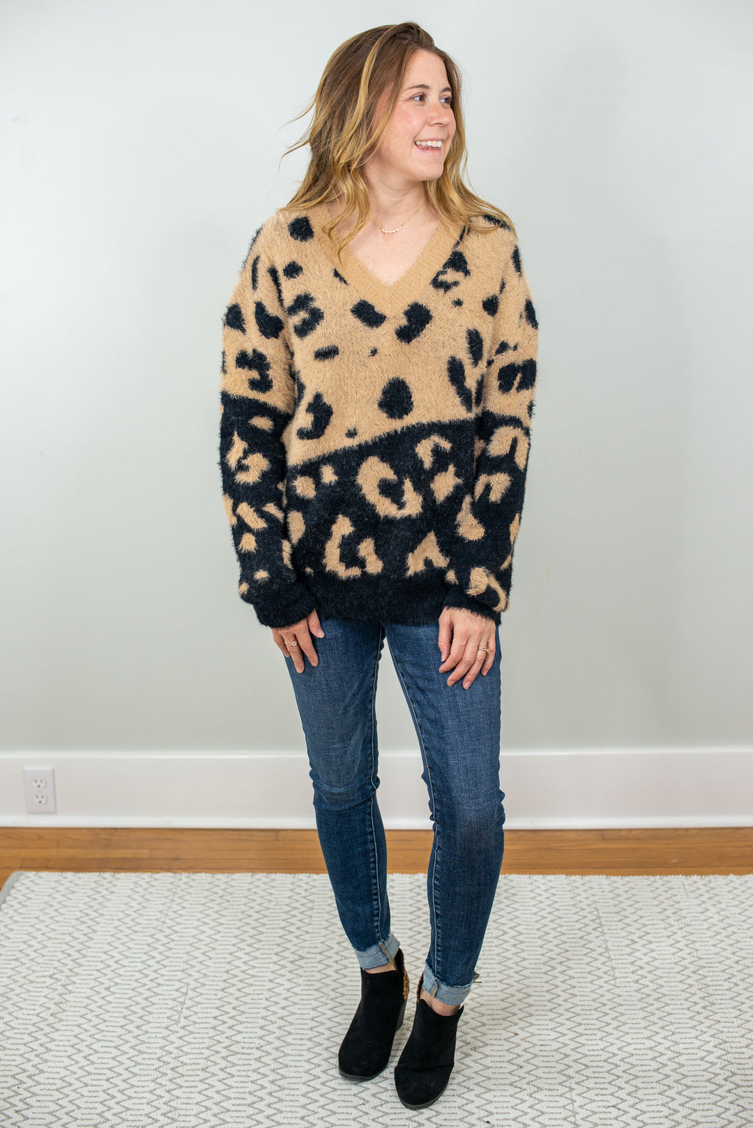 Tell Me Everything Black and Tan Leopard Sweater