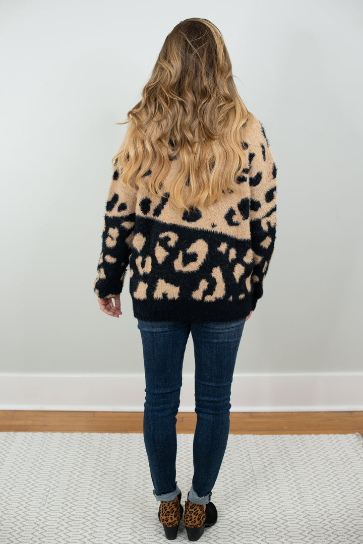 Tell Me Everything Black and Tan Leopard Sweater