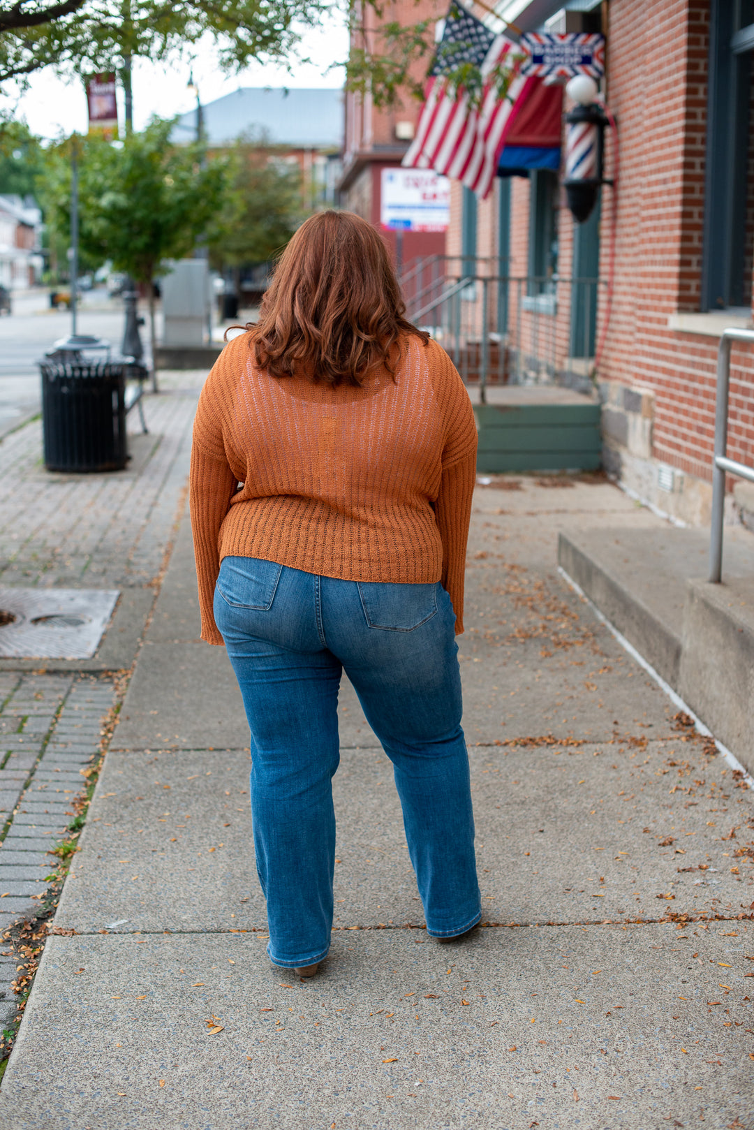 Scoop Neck Ribbed Knit Sweater in Rust