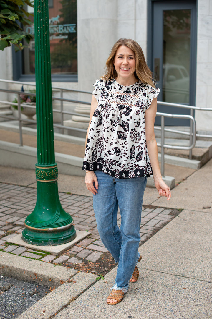 Fall For You Black and White Flutter Sleeve Blouse