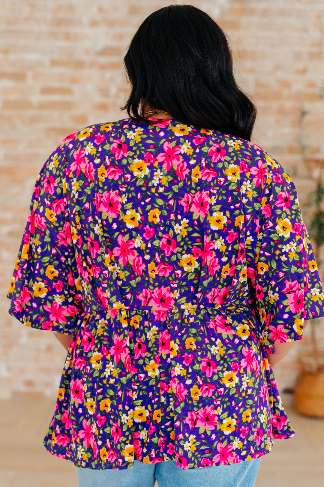 Dreamer Peplum Top in Purple and Pink Floral